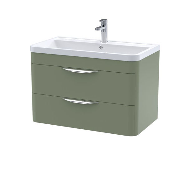 Picture of Neutral Parade 800mm Wall Hung 2 Drawer Vanity & Ceramic Basin